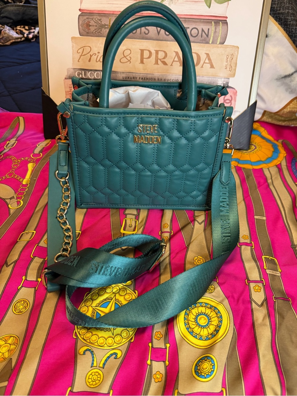Steve Madden Teal Quilted Mini Satchel Crossbody Bag Gold Hardware NWOT